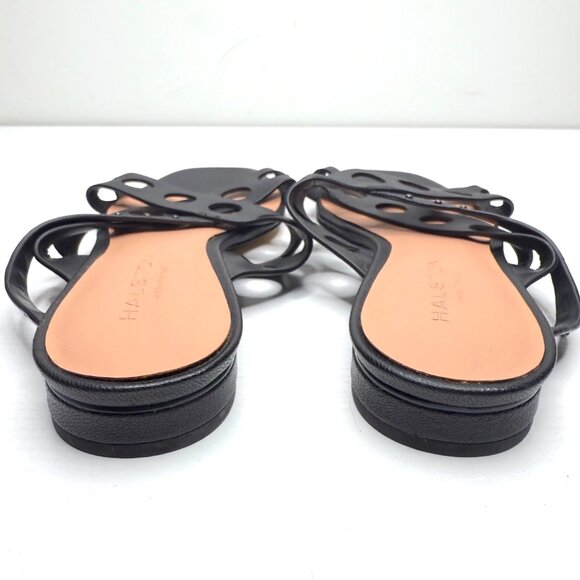 Halston Heritage Cutout Studded Criss Cross Leather Slide Sandals Flats Womens 6 - Picture 3 of 8